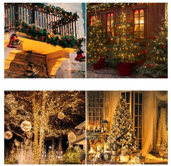 Lauko Kalėdinė girlianda 200 Led, 15 metrai Šiltai baltos spalvos